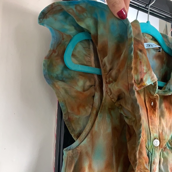 Zara tank top denim mini ruffle dress, ice toe dye - Picture 8 of 11